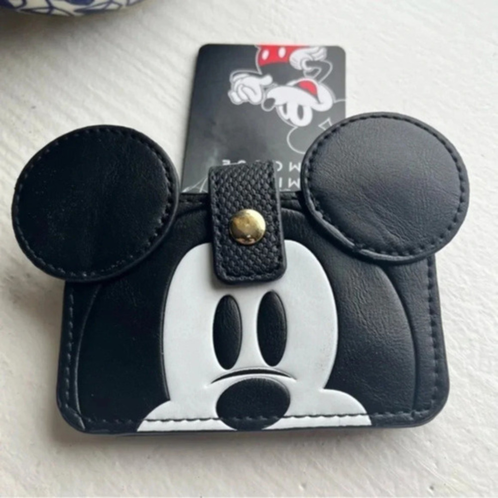 Disney Mickey Mouse Embossed Snap Wallet Black Faux Leather NWT